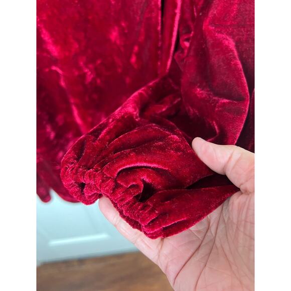 Altar’d State Red Vevlet Puff Balloon Long Sleeve Faux Wrap Dress Medium - Picture 4 of 8